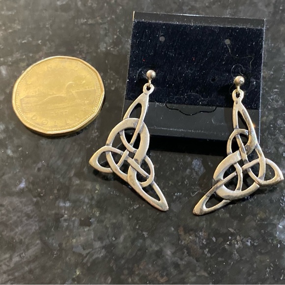 Vintage Solid Silver Trinity Knot with Circle Celtic Earrings - Picture 1 of 2